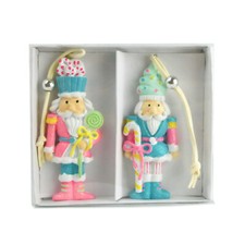 2 Pack Hanging Christmas Tree Ornaments - Nutcrackers in Pastel Colors Candysho