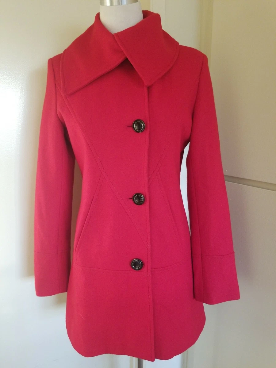 Kensie womens red single breasted wool blend oversized coat size small EUC