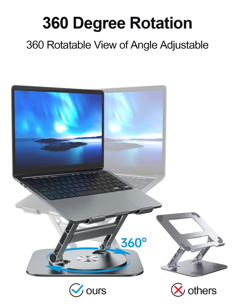 360° Swivel Aluminum Laptop Stand - Ergonomic Adjustable Computer Riser for Notebooks & Laptops