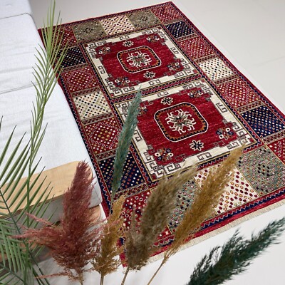 Handmade (4' x 6') Red Afghan Tribal Veg Dye Soft Organic Wool Area Rug