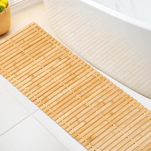 Bamboo Bath Mat Large Long Wood Bath Mat,16X48 Inch Non Slip Bamboo Shower Floor