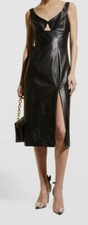 $2990 Michael Kors Women's Black Bustier Thigh-Slit Leather Midi Dress Size 6