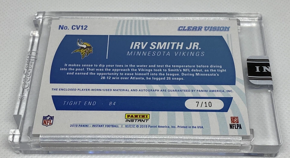 2019 20 Panini Instant IRV SMITH JR. Clear Vision On Card Auto #7/10 RC Vikings - Image 3 of 4