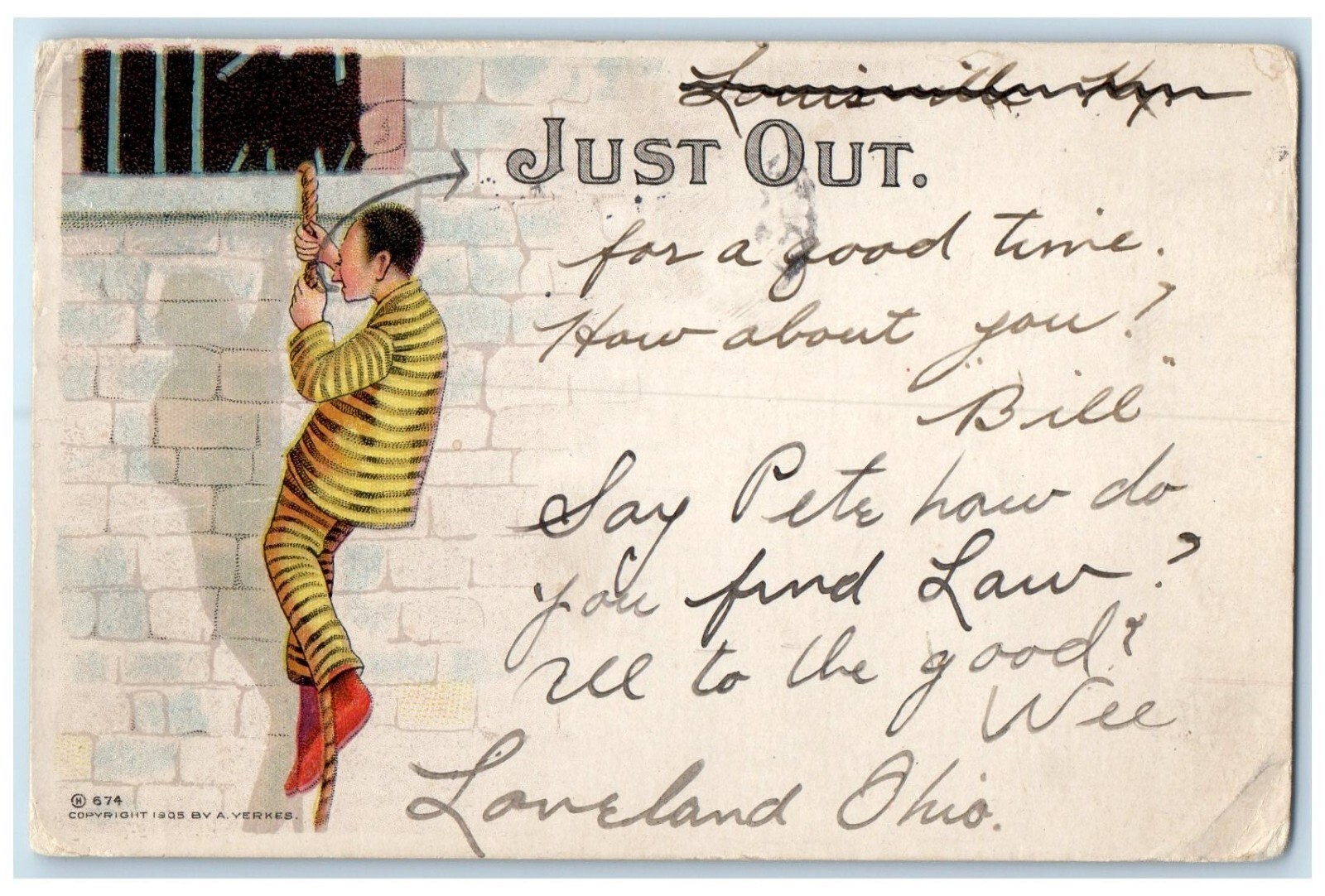 1905 Man Jail Prison Escaping Just Out Loveland Ohio OH Posted Antique