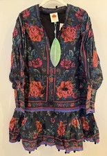 NWT Sundance Catalog By Farm Rio Black Floral “Rosita Dress” Size M $210