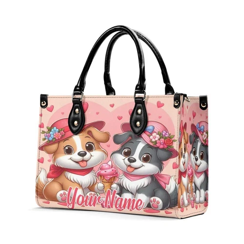Personalized Cute Dog Valentine Day Luxury Women PU Leather Handbag, Valentine