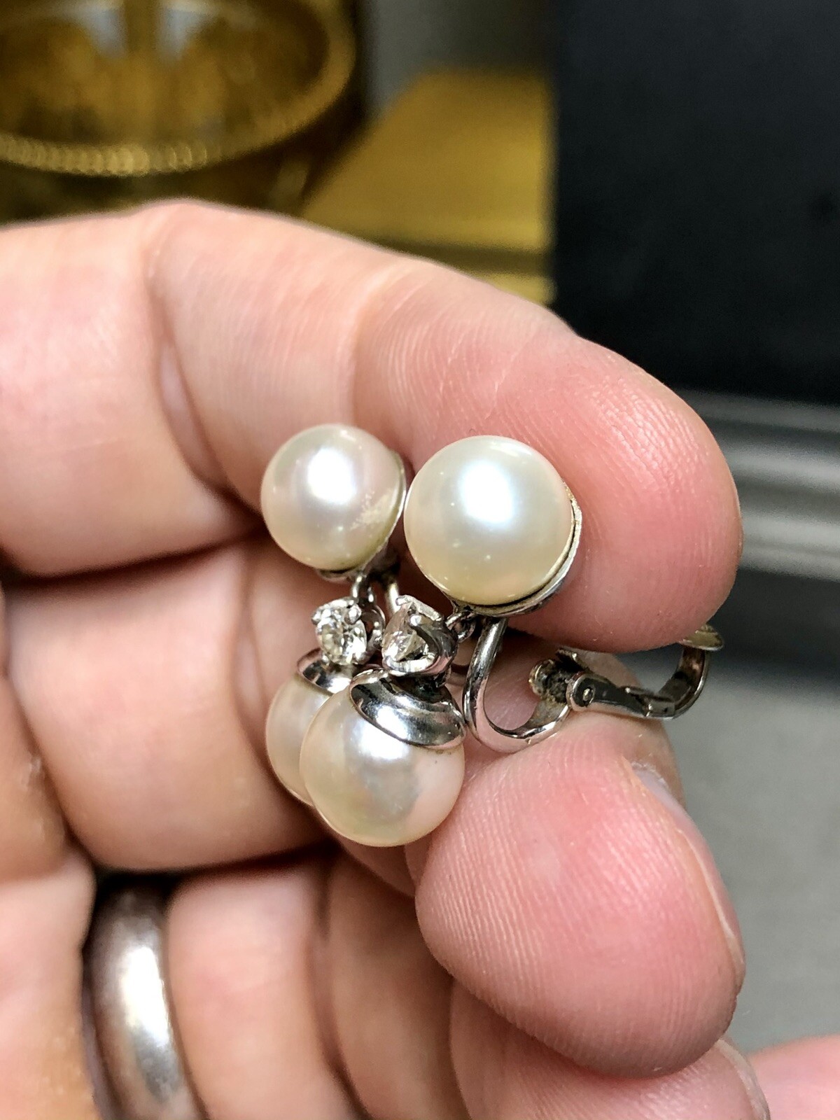 Vintage 14K Pearl Diamond Drop Clip On Earrings eBay