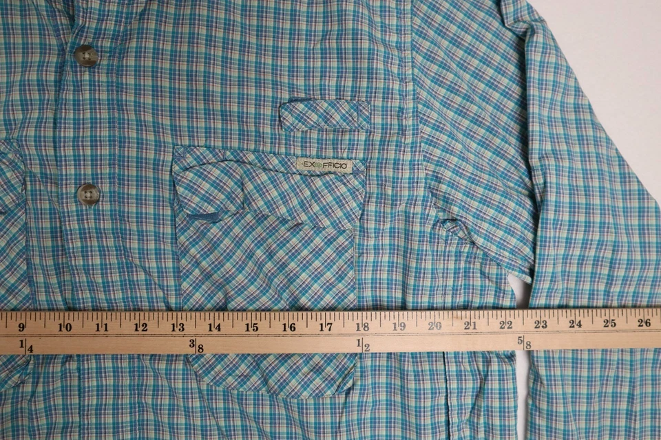 ExOfficio Mens Large Blue Green Plaid Button Up Shirt Long Sleeve Hiking Outdoor - Image 2 of 4