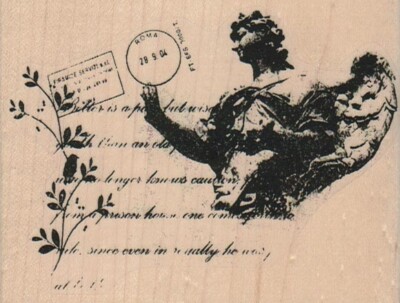 Lady With Writing Background 4 x 3'' Rubber Stamp, Mixed Media Stamp