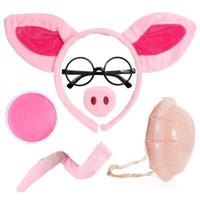 Schwein Papa inspiriert Kostüm Set Ohren Nase Brille Bauch Schwanz optional Gesichtsfarbe 