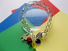 AUTISM 'AWARENESS WITH HEART' BRACELET W/PUZZLE CHARM/HEARTS