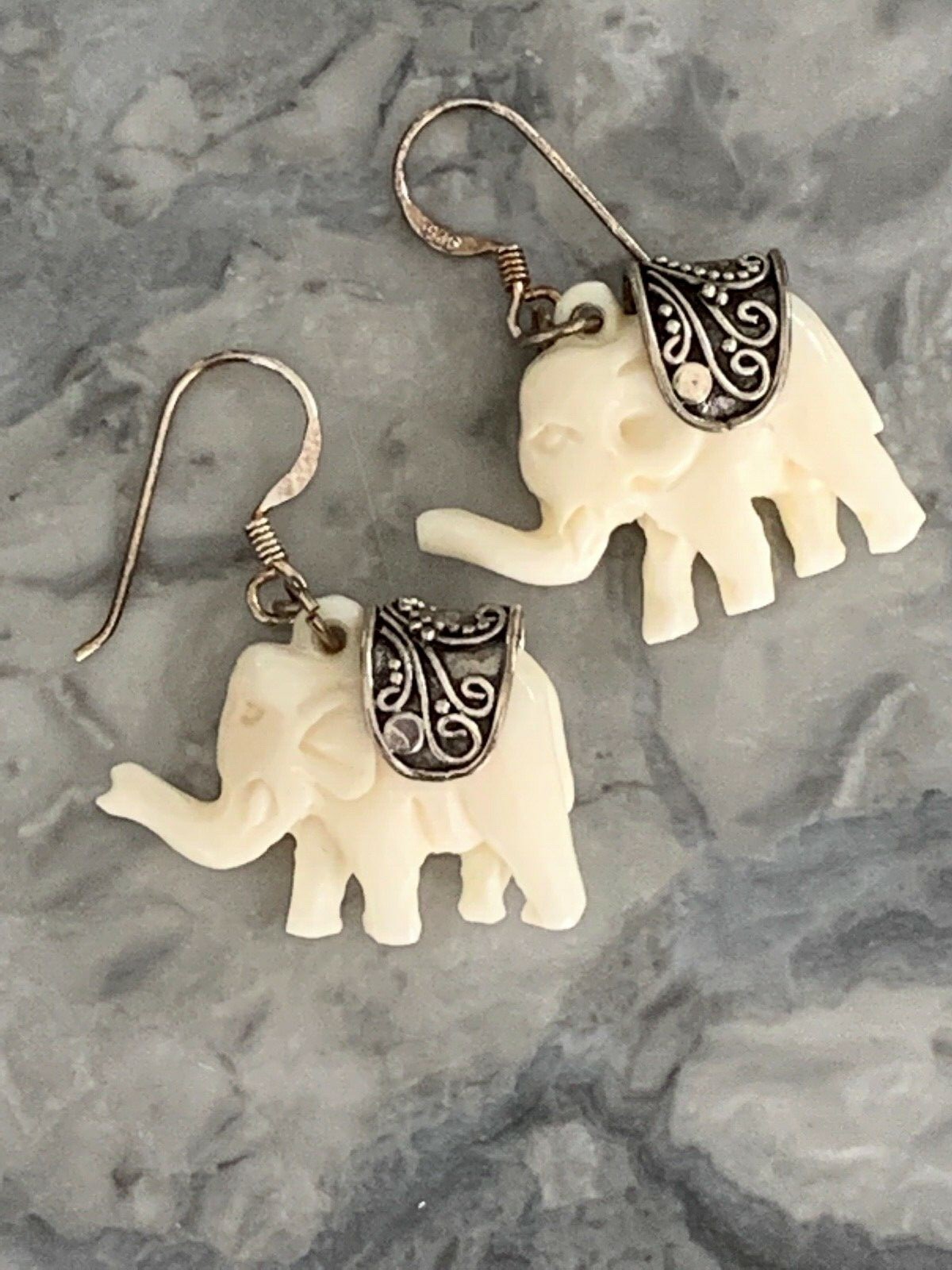 Solid Silver Earrings  Carved Hallmarked - image 1