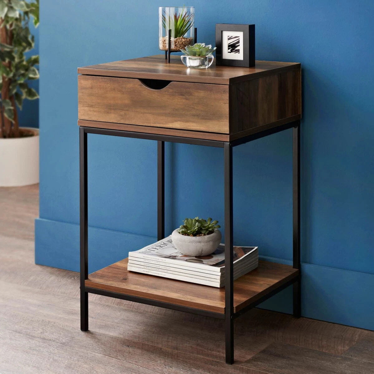 Black metal nightstand with drawer online