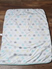 Just Born Velboa Stars Blanket Baby Boy Unisex Blue White Gray Yellow Sherpa