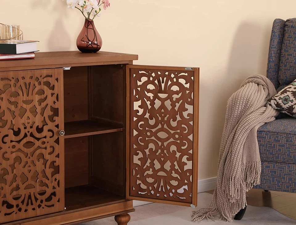 Armario de almacenamiento de acento aparador y buffet tallado gabinete exhibición decorativa Foto 4 de 4