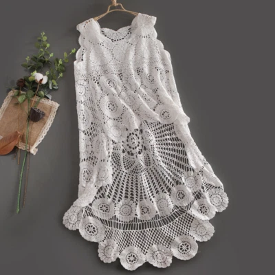 Lady Knitted Hollow Crochet Vest High-low Tank Tops Sleeveless Cover Up Summer - Image 1 of 4
