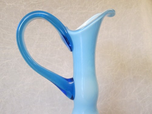 Empoli italienische Kunst Glas 19" hoch BLAU gefasst Henkel Krug Mid Century Modern - Bild 4 von 19