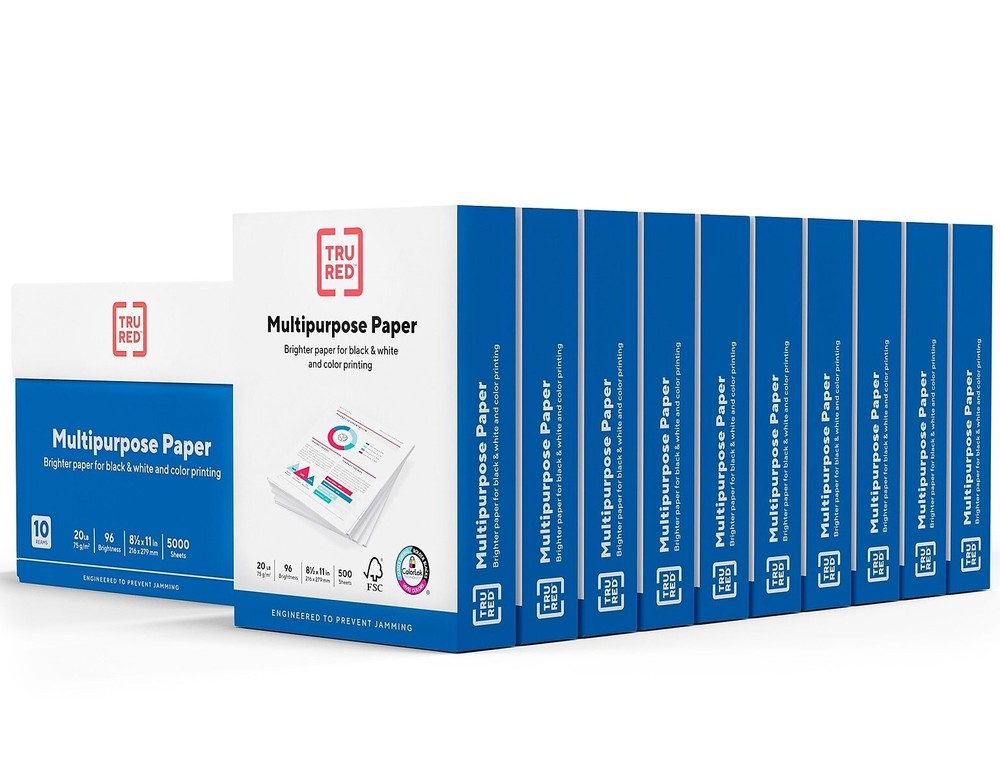 TRU RED 8.5 x 11 Premium 20lb 96 Bright Paper 500 Sheets 10 Reams TR56962