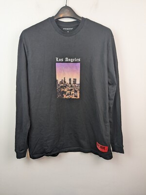 Primark Herren Größe Medium schwarz Langarm Los Angeles California Print T-Shirt