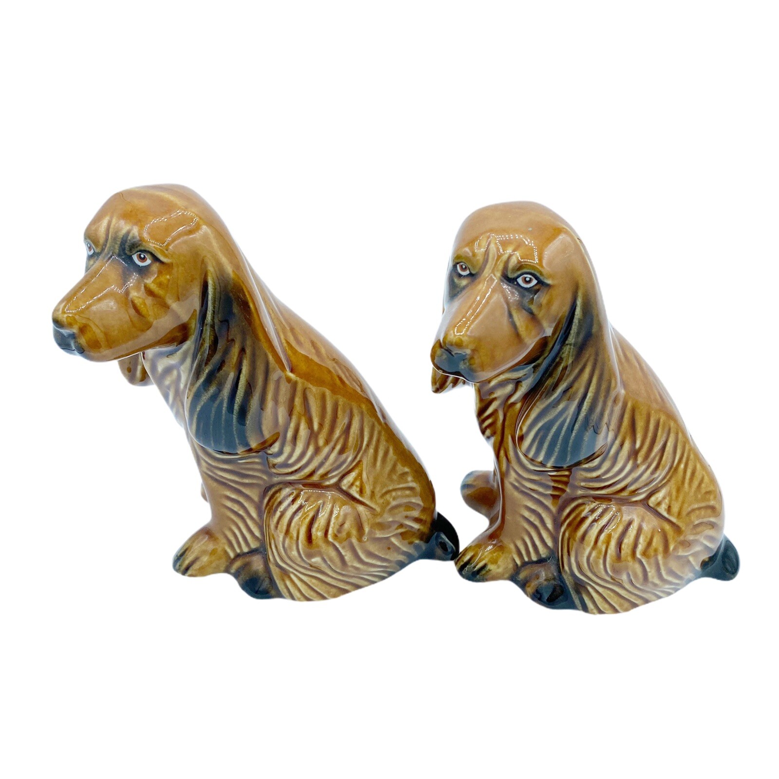 Vintage Ceramic Brown Spaniel Dog Figurines Brazil 4152 Set of 2 Bookends