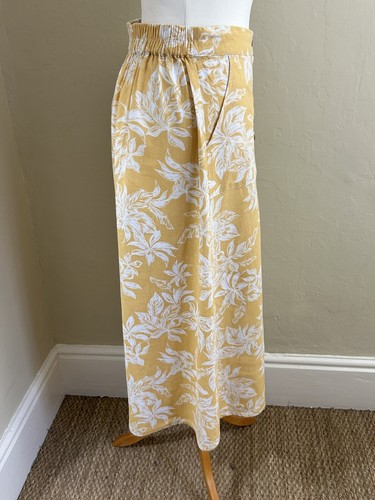 PIPING HOT (Australia) Falda midi de lino floral amarillo talla 12 - Imagen 6 de 16