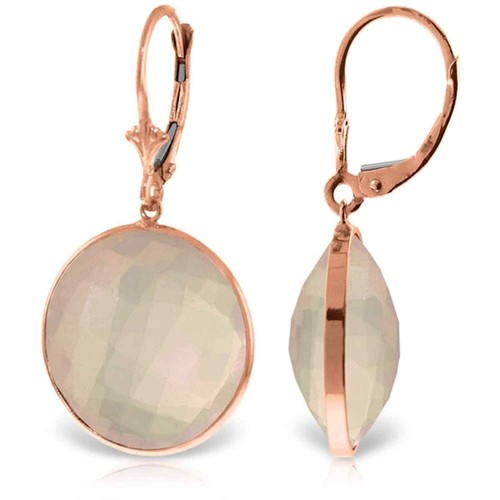 34.0 Carat 14K Solid Rose Gold Leverback Gemstone Earrings Round Rose Quartz
