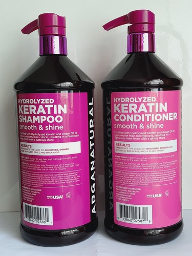 ARGANATURAL ~ Hydrolyzed Keratin Shampoo & Conditioner ~ Smooth & Shine 2x 960ml - Bild 5 von 8