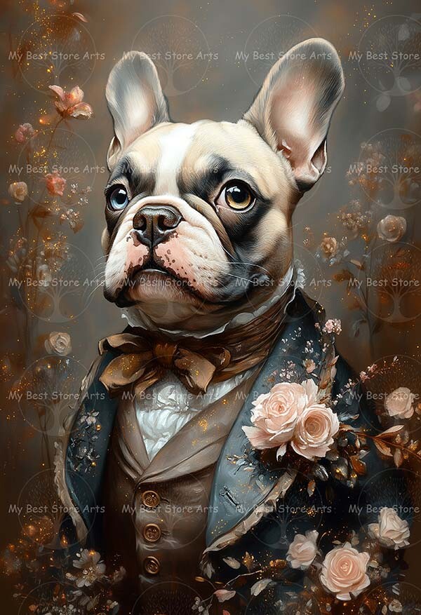 ELEGANT VICTORIAN FRENCH BULLDOG ART PRINT, Dog Pet Poster, Puppy Decor E199