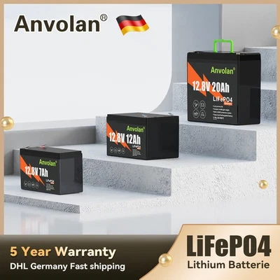 Anvolan 12V 10Ah 20Ah LiFePO4 Batería Litio BMS Niños Quad Autocaravana