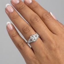 14K White Gold Engagement Ring Vintage 2.01 CT Emerald Lab-Grown Diamond F VS1
