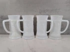 Vintage Federal White Milk Glass Mug Beer Stein Tavern Relief Bar Scene Set of 4