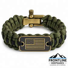 Military Style Paracord Bracelet OD Green Black American Flag Shackle Buckle