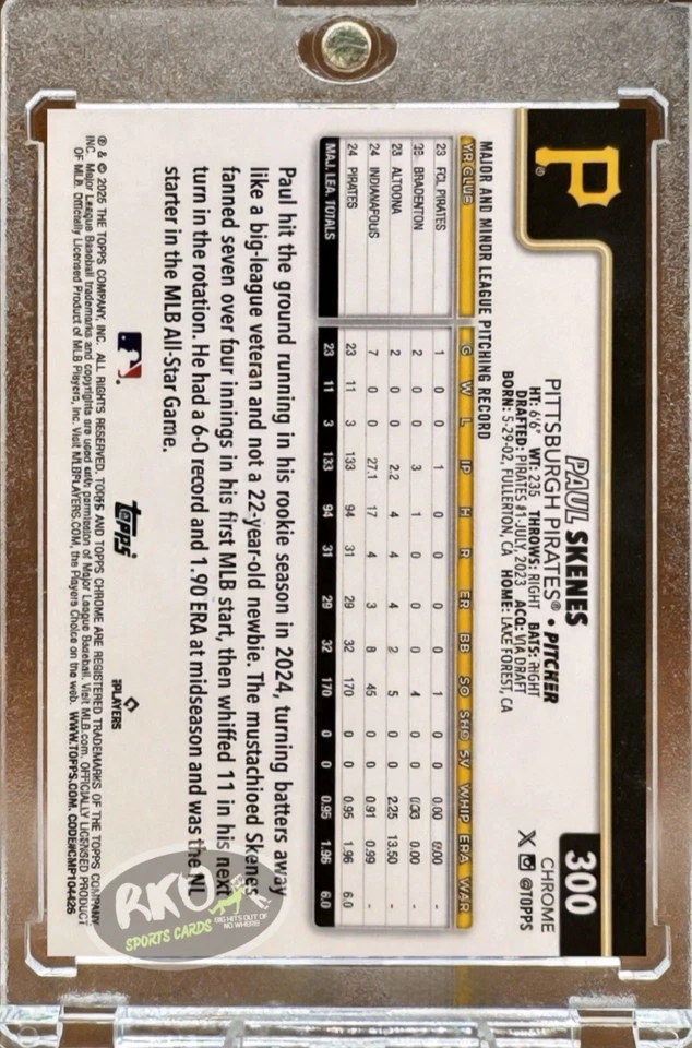 Paul Skenes RARO NOVATO TAZA ONDA REFRACTOR TARJETA DE INVERSIÓN CROMO PIRATAS COMO NUEVO Foto 2 de 3