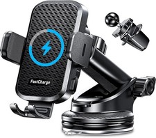 Wireless Car Charger with Phone Holder Mount, 15W Fast Charging Auto Clamping...