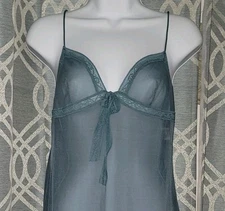 Calvin Klein Y2K 90s Coquette Fairy Babydoll Slip Dress Lace Trim M Sheer Blue 