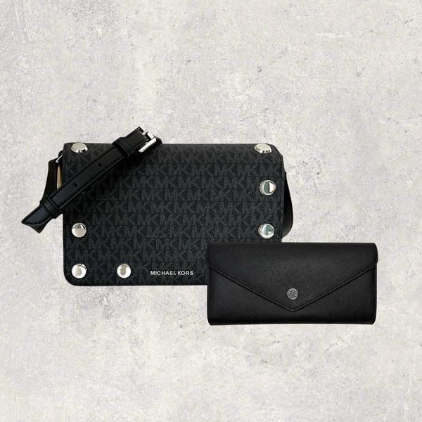 Michael Kors Tasche Crossbody GeldböRse Jet Set Travel Holly Schwarz Leder Neu-image