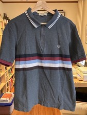 Fred Perry Bradley Wiggins Polo Shirt XL Grey Zip Neck Stripe