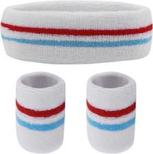 Striped Sweatband Set Sports Headband Wristband 1 Headband and 2 Wristbands Se