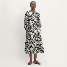 Everlane Women’s Linen A-Line Midi Dress in Black and White Floral