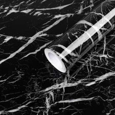 Abyssaly Black and White Marble Contact Paper, Granite Kitchen Wallpaper Peel...