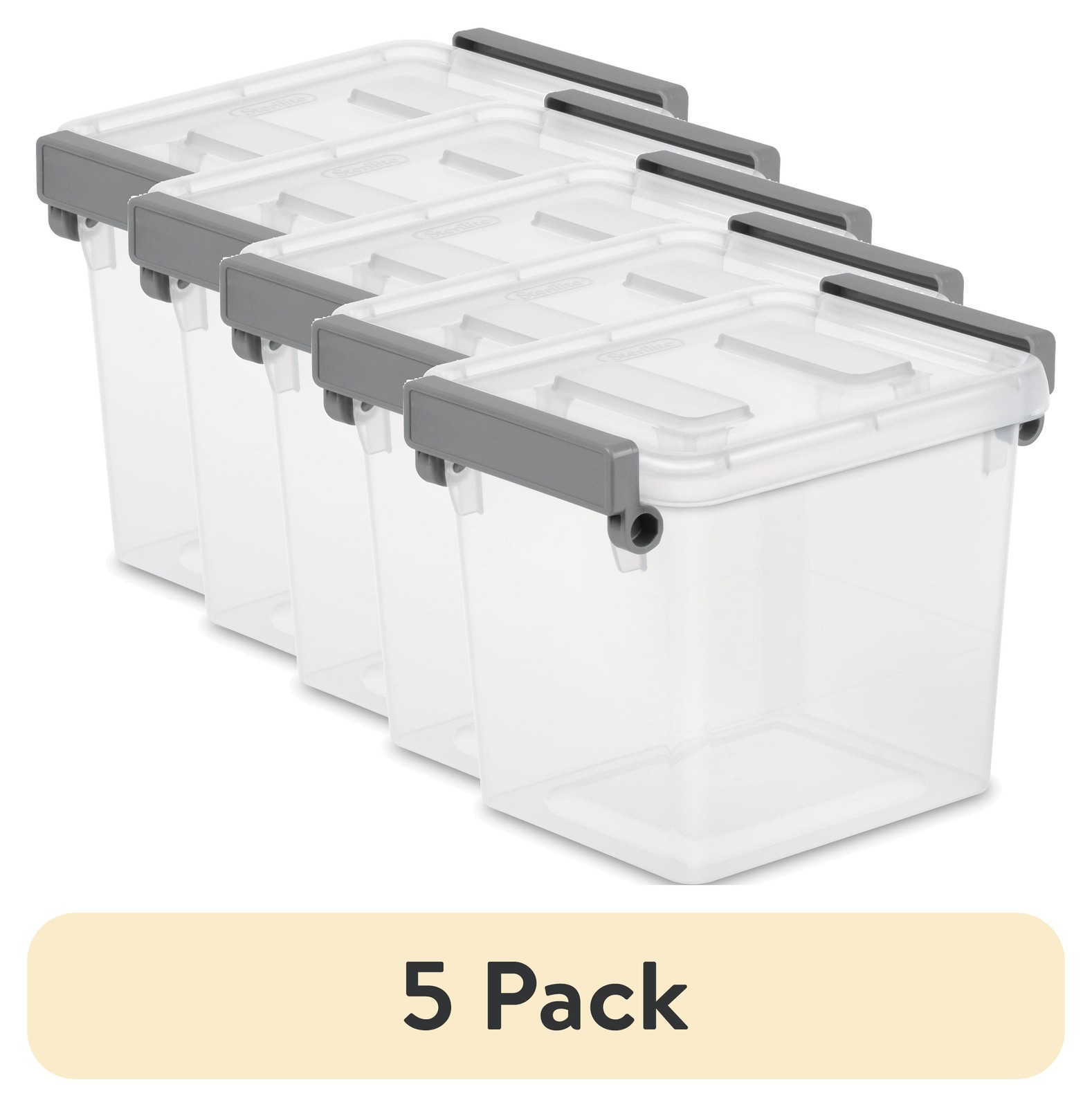 5-Pack 2.5Qt Clear Titanium Modular Latch Storage Bins