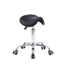 KKTONER Rolling Saddle Stool PU Leather Swivel Adjustable Rolling Stool with ...