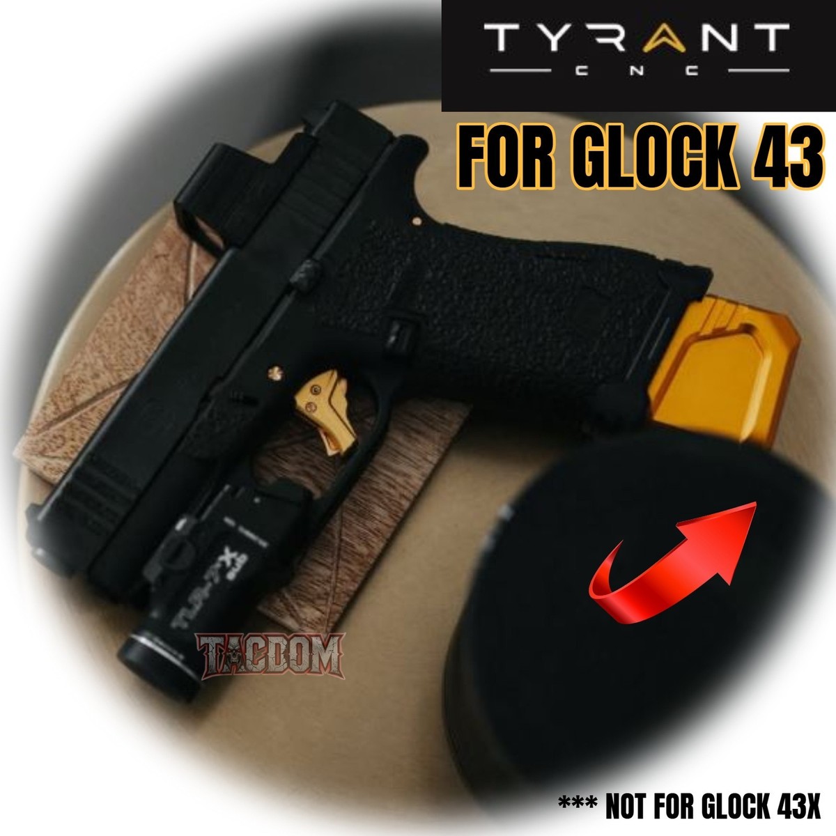 Tyrant Designs GOLD Magazine base +3 pad WITH Spring for GLOCK 43