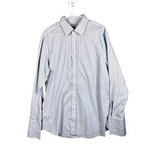 Charles Tyrwhitt Mens Non Iron Slim Fit Blue Striped Dress Shirt 17.5 36in