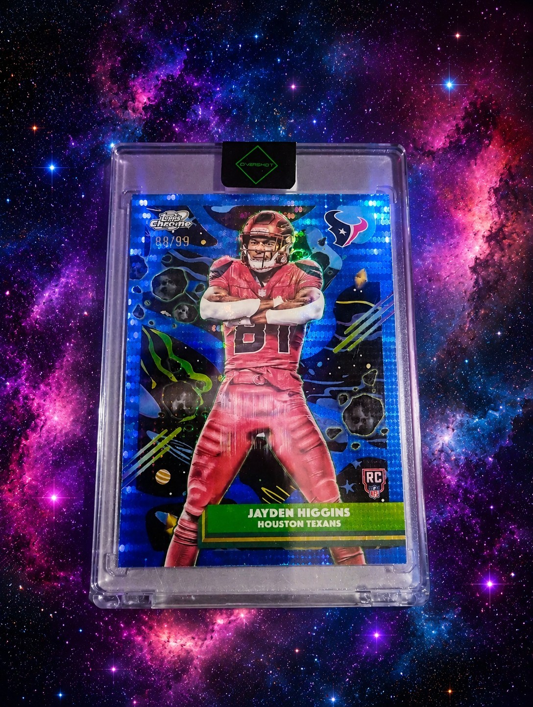 2025 Topps Chrome Cosmic Jayden Higgins Rookie Blue Refractor /99 Texans