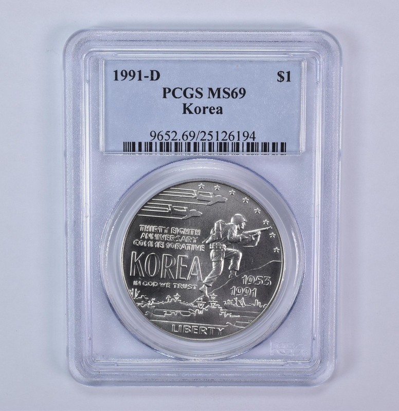 1991-D Korean War Memorial Commemorative Silver Dollar MS69 PCGS *2181