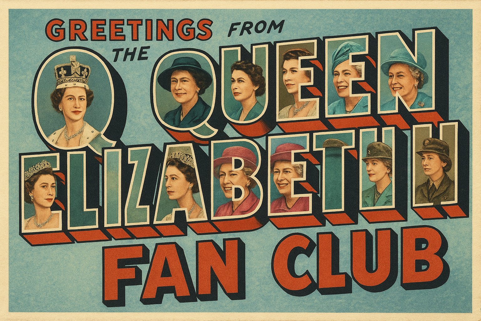 d24 Queen Elizabeth II Fan Club Vintage-Style Large Letter Greetings ...