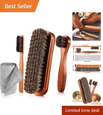 4-Piece Luxury Horsehair Shoe Brush Set with Microfiber Cloth for Perfect Shine