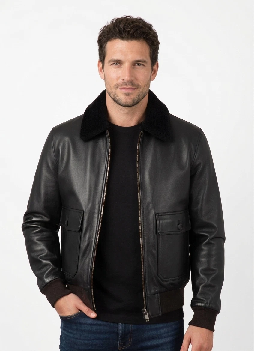 Handmade 100% Genuine Cowhide Leather Aviator Bomber Jacket for Men's