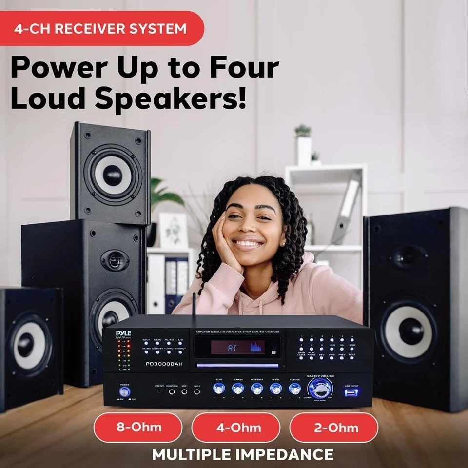 Pyle Wireless BT Streaming Home Theater Amplifier-w/ Disc Player (4000 watts) - Image 4 of 4